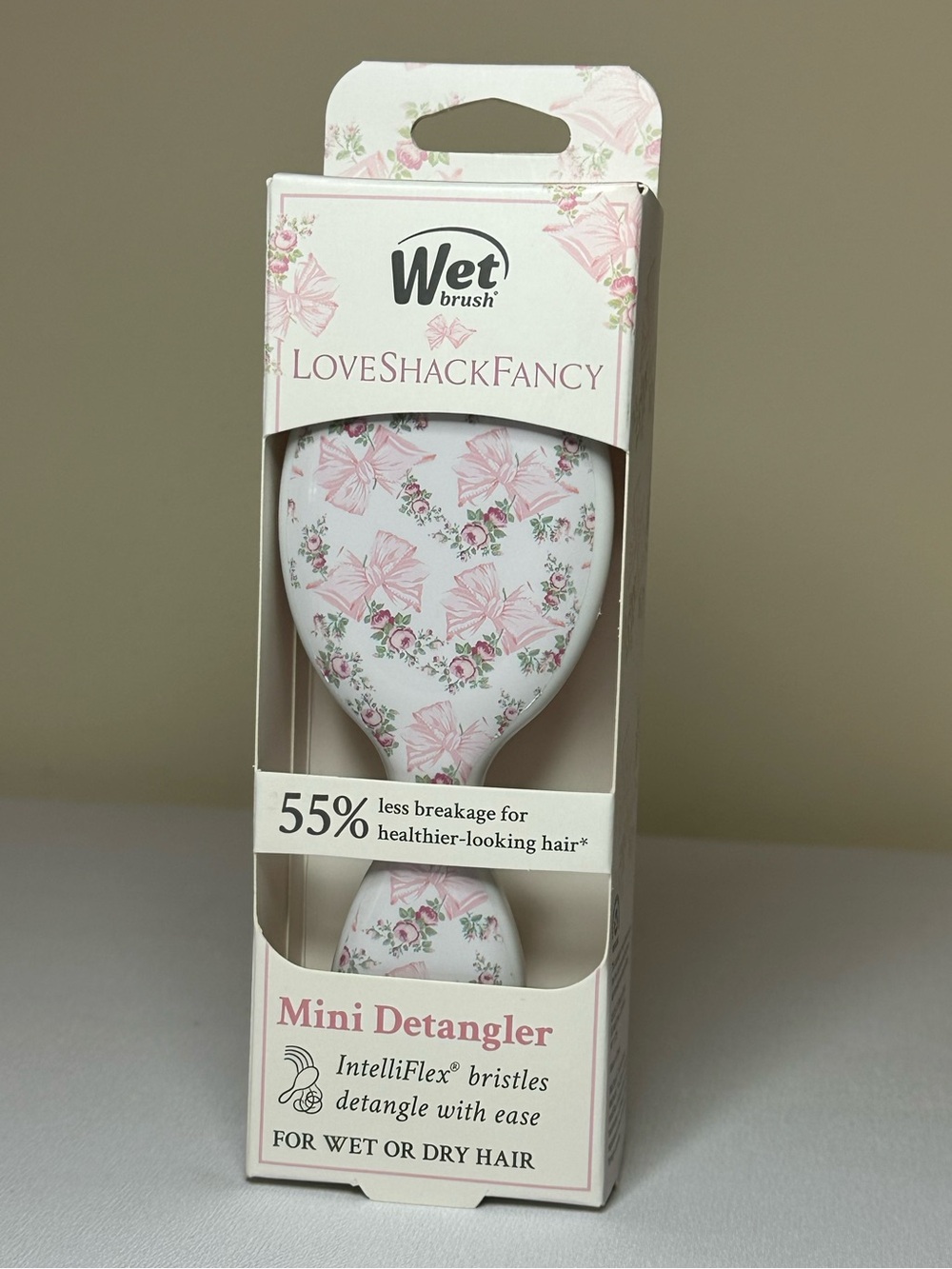 LoveShackFancy Floral Mini Detangler - White and Pink